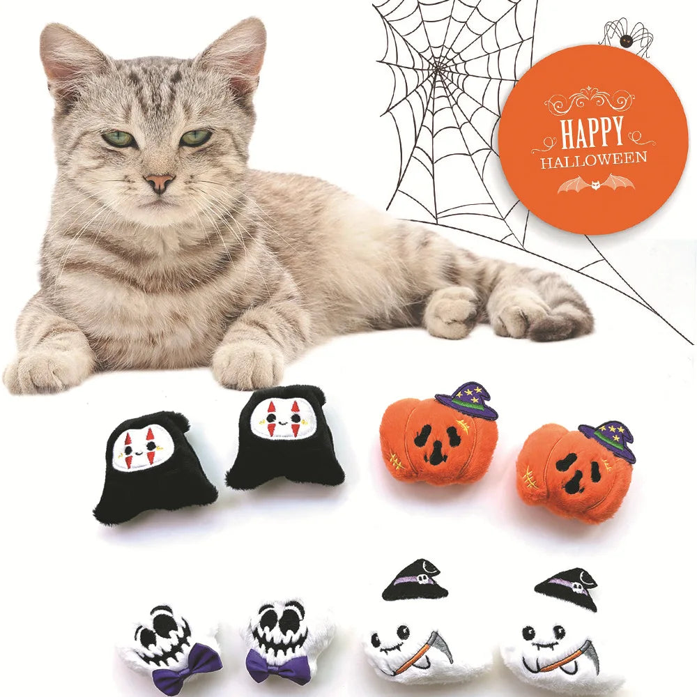 Set Giochi Halloween per Gatti – Peluche Zucca, Ragno e Fantasma Morbidi e Resistenti
