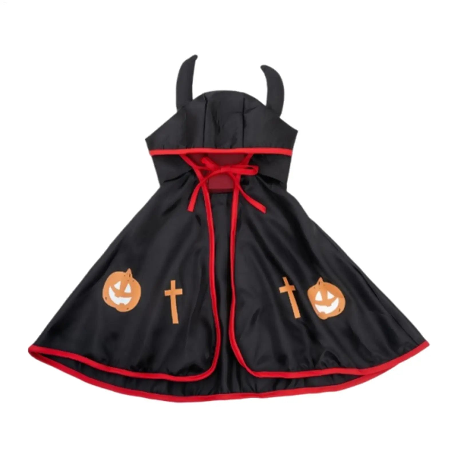 Mantello di Halloween per Cani – Costume Divertente con Corna e Dettagli Rosso Fuoco