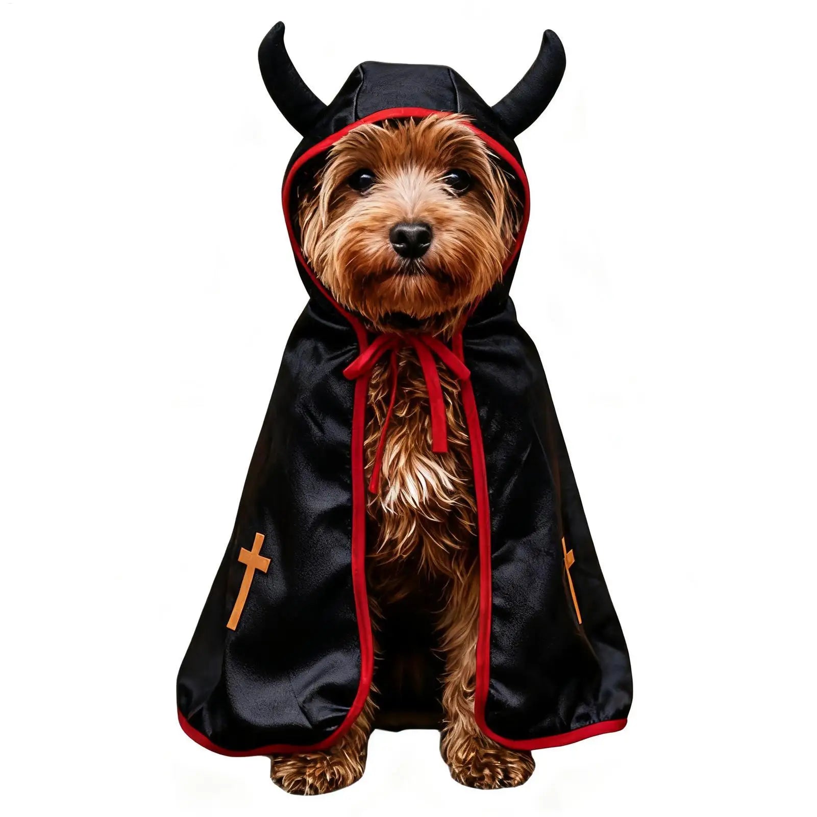 Mantello di Halloween per Cani – Costume Divertente con Corna e Dettagli Rosso Fuoco