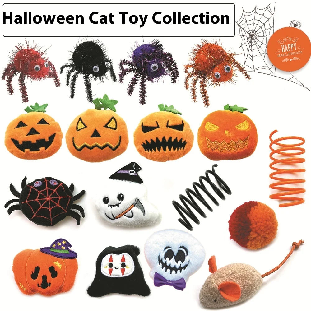 Set Giochi Halloween per Gatti – Peluche Zucca, Ragno e Fantasma Morbidi e Resistenti