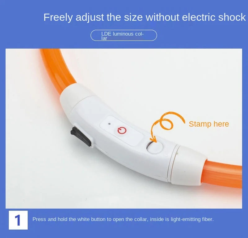 Collare Luminoso LED Ricaricabile per Cani e Gatti – Regolabile, Sicuro e Visibile di Notte