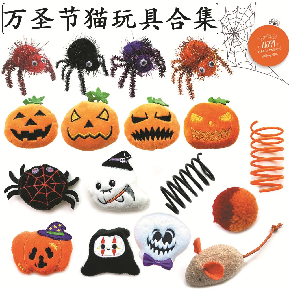 Set Giochi Halloween per Gatti – Peluche Zucca, Ragno e Fantasma Morbidi e Resistenti