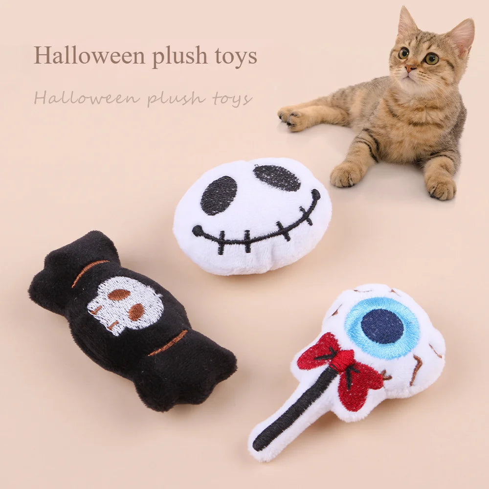 Gioco in Peluche Halloween per Gatti – Ossetto, Teschio e Caramella Morbida
